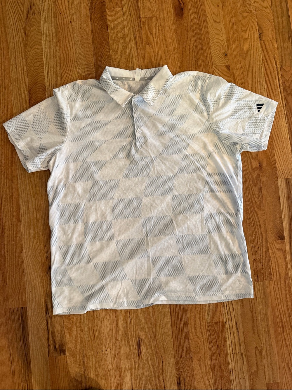adidas White Polo with Subtle Blue Geometric Pattern